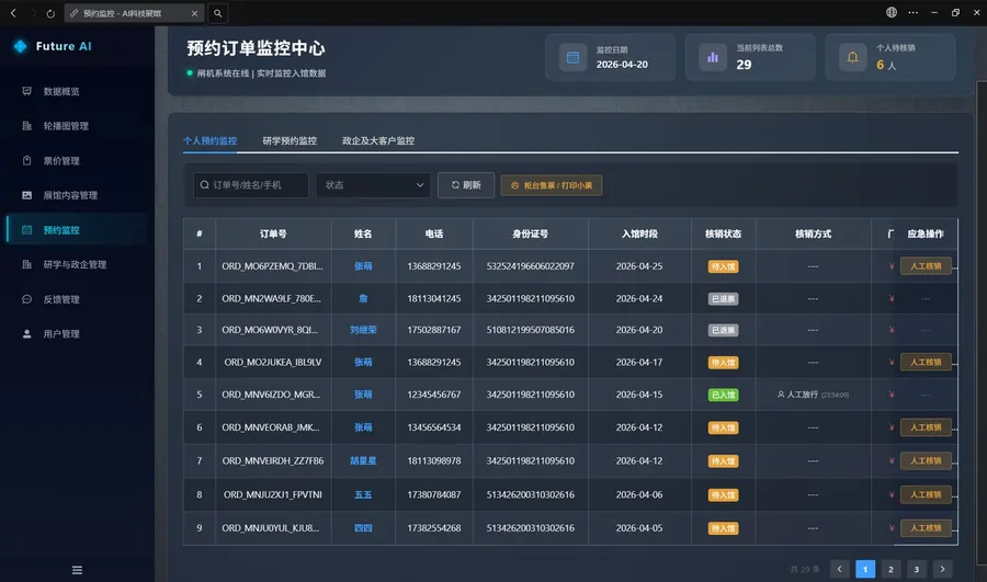 预约订单监控中心